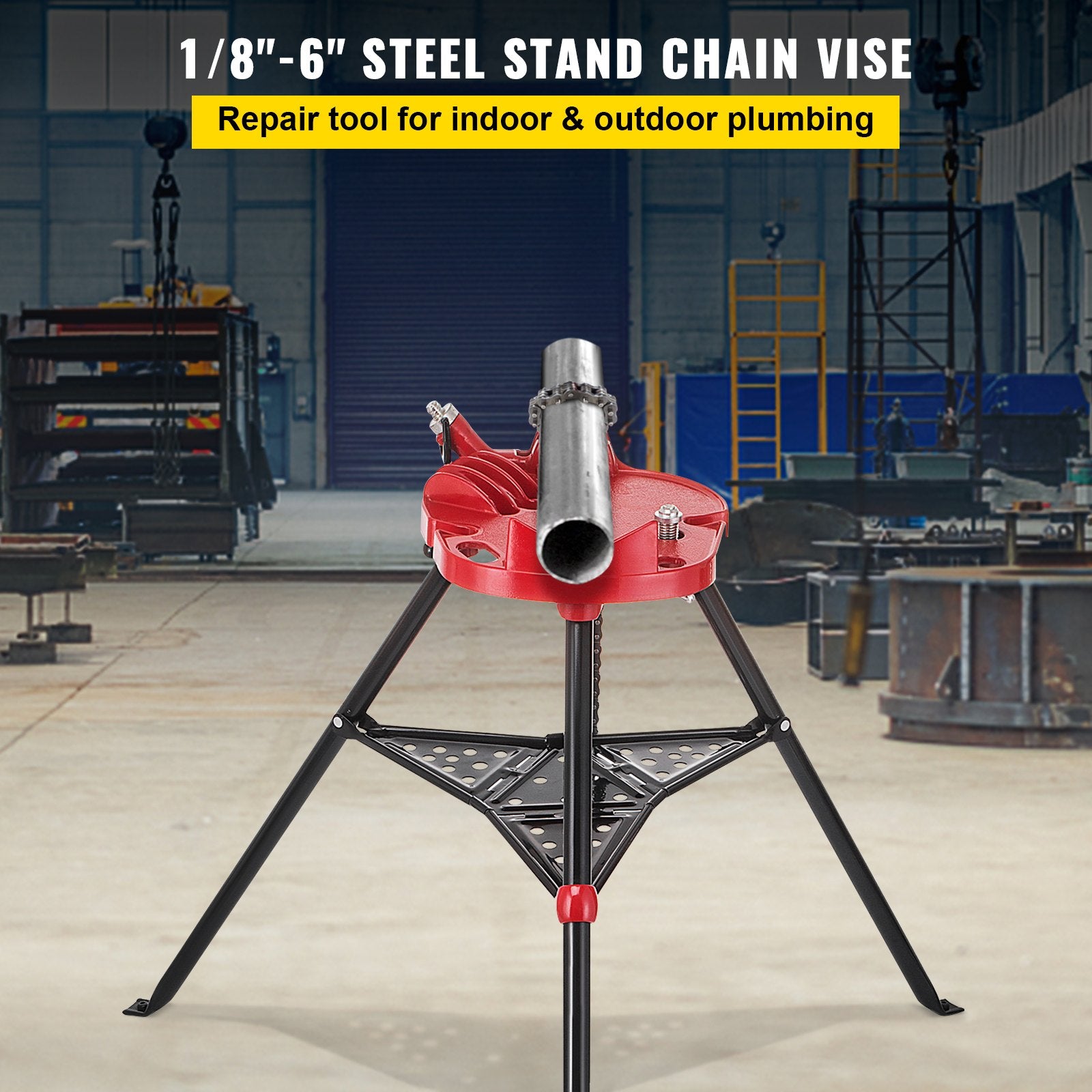 Tripod Pipe Chain Vice Stand 1/8" to 6" w/ Steel Legs & Rubber Mounts Bib V952-GJDJLGQZJ00000001V0