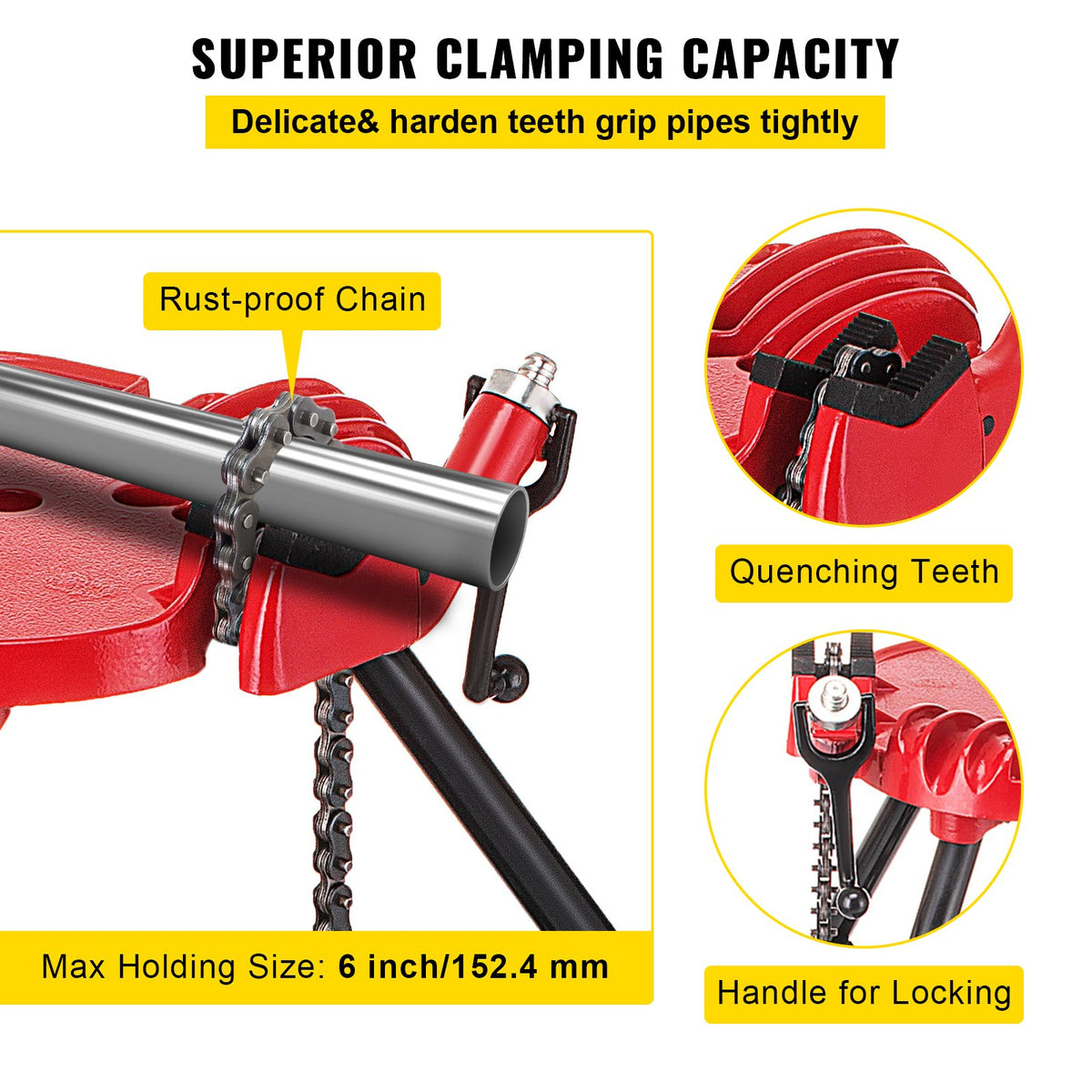 Tripod Pipe Chain Vice Stand 1/8" to 6" w/ Steel Legs & Rubber Mounts Bib V952-GJDJLGQZJ00000001V0