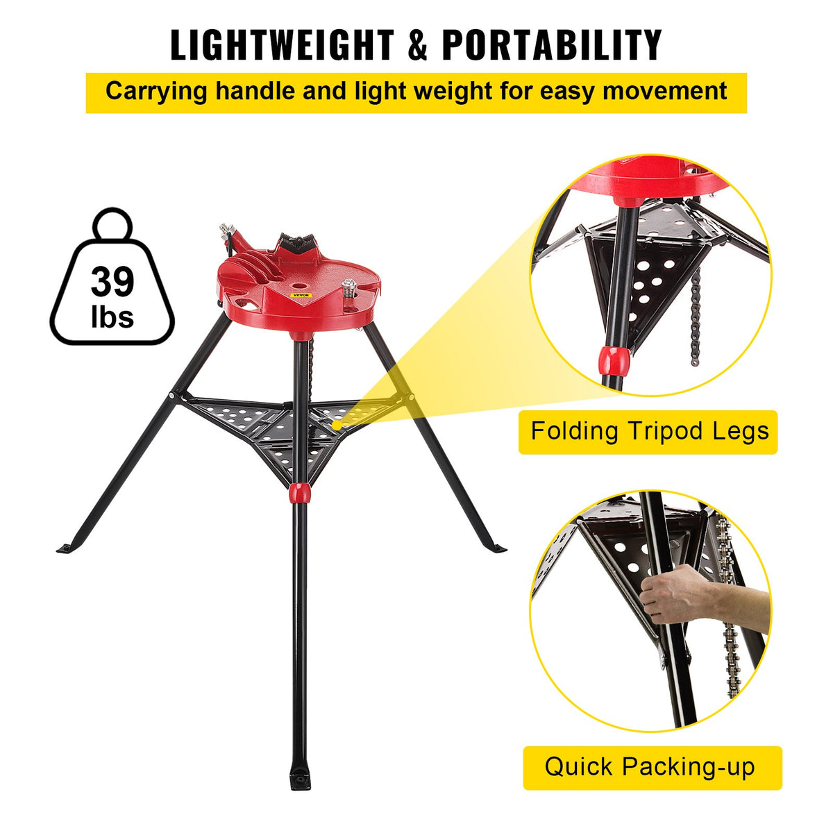 Tripod Pipe Chain Vice Stand 1/8" to 6" w/ Steel Legs & Rubber Mounts Bib V952-GJDJLGQZJ00000001V0