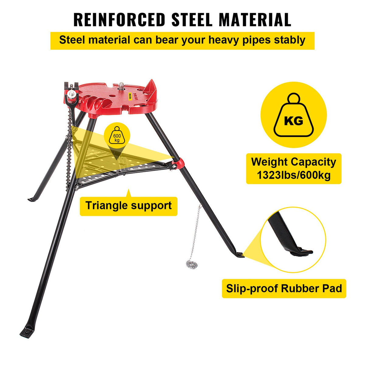 Tripod Pipe Chain Vice Stand 1/8" to 6" w/ Steel Legs & Rubber Mounts Bib V952-GJDJLGQZJ00000001V0