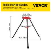 Tripod Pipe Chain Vice Stand 1/8" to 6" w/ Steel Legs & Rubber Mounts Bib V952-GJDJLGQZJ00000001V0