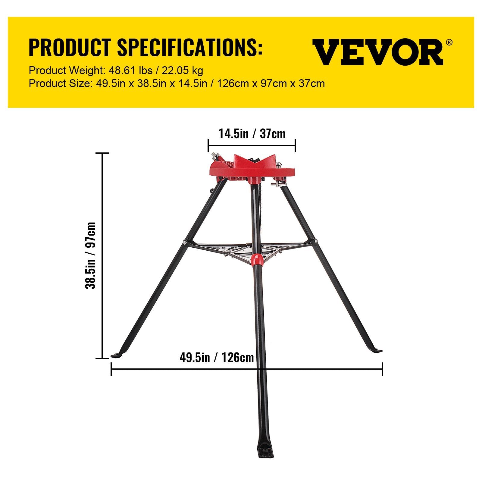 Tripod Pipe Chain Vice Stand 1/8" to 6" w/ Steel Legs & Rubber Mounts Bib V952-GJDJLGQZJ00000001V0