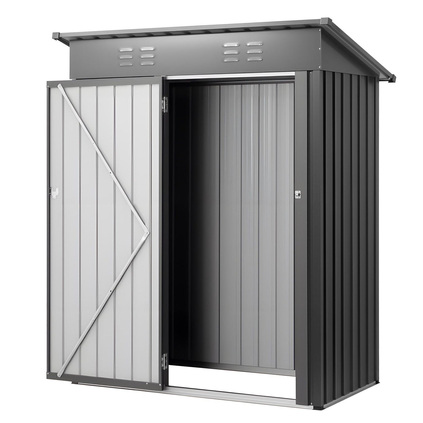 1533 x 876 x 1815 mm Metal Garden Shed, Storage Building with Lockable Door & 2 Louver Vents, Sloped Roof V952-GJF53FTHHSMSOZT3V001V0