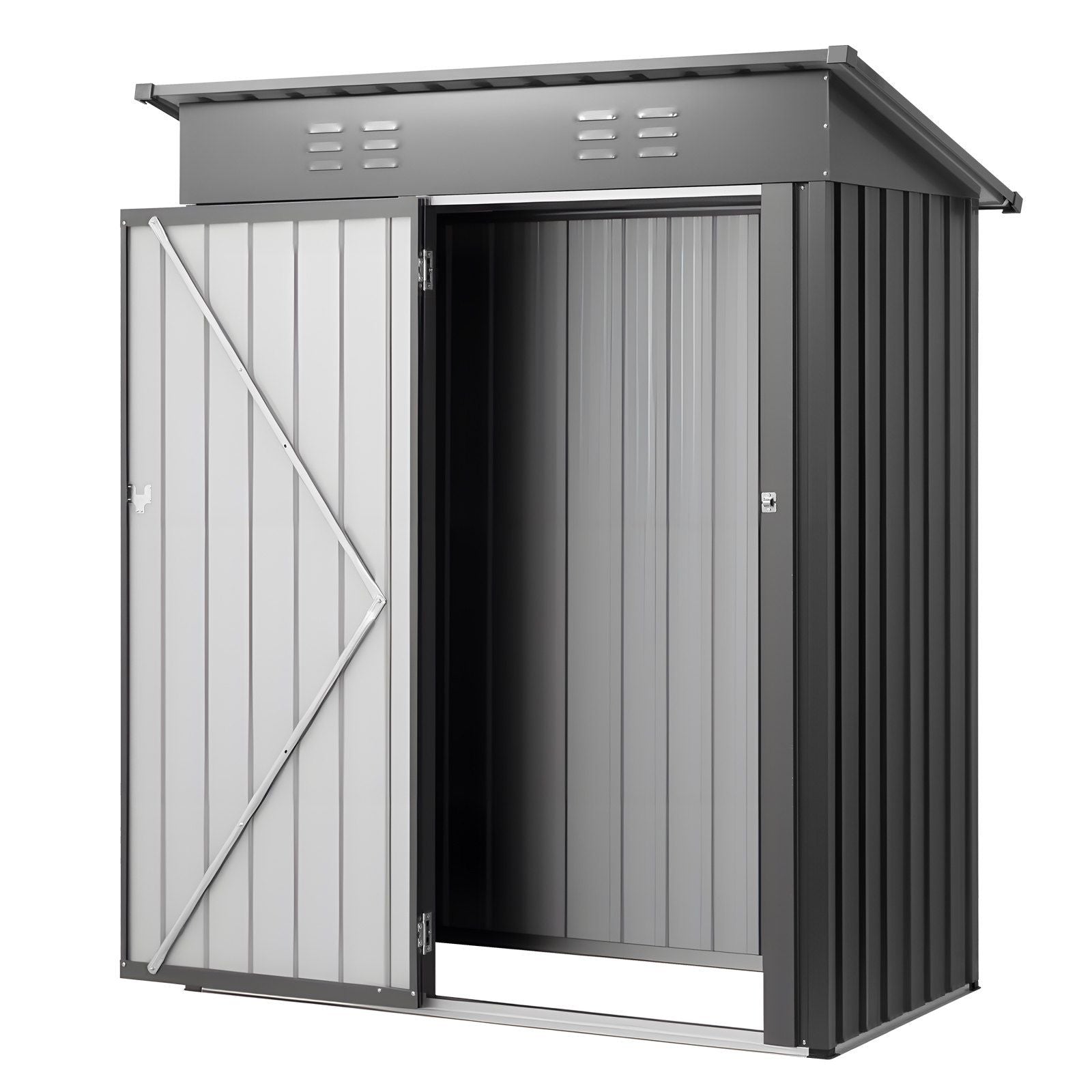 1533 x 876 x 1815 mm Metal Garden Shed, Storage Building with Lockable Door & 2 Louver Vents, Sloped Roof V952-GJF53FTHHSMSOZT3V001V0