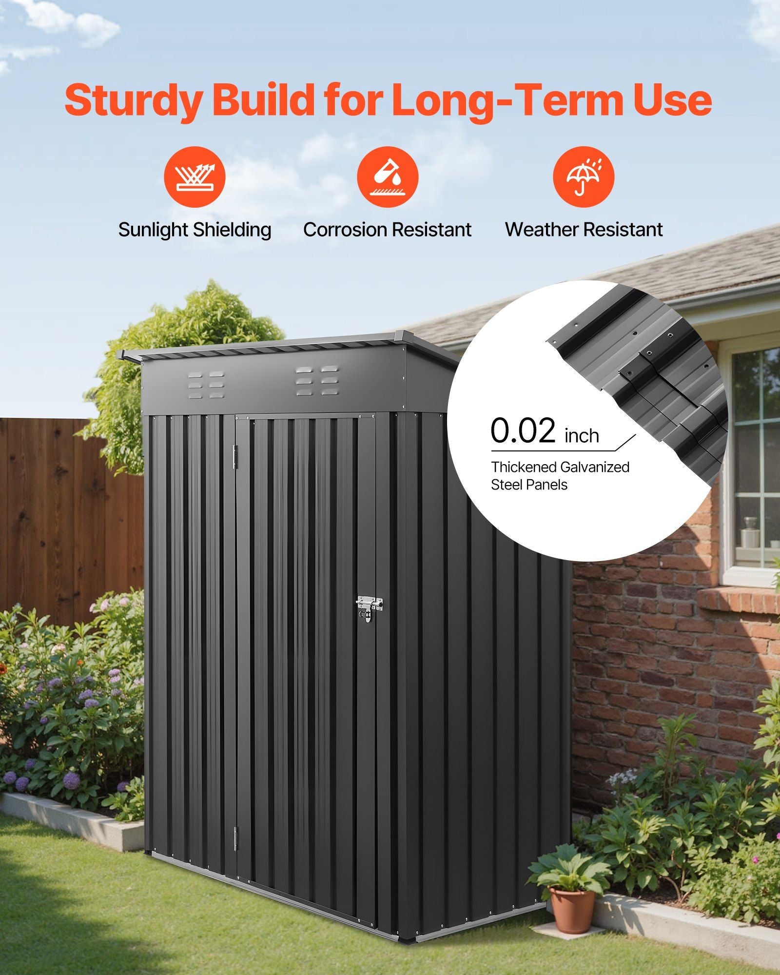 1533 x 876 x 1815 mm Metal Garden Shed, Storage Building with Lockable Door & 2 Louver Vents, Sloped Roof V952-GJF53FTHHSMSOZT3V001V0