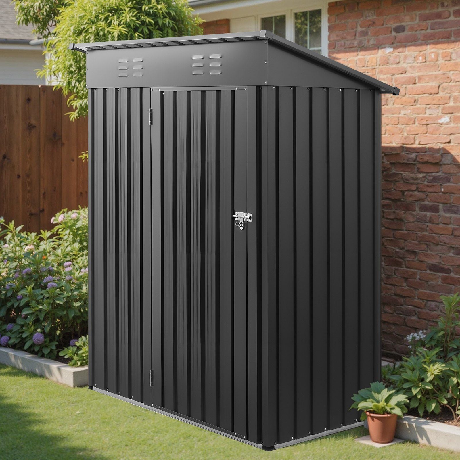 1533 x 876 x 1815 mm Metal Garden Shed, Storage Building with Lockable Door & 2 Louver Vents, Sloped Roof V952-GJF53FTHHSMSOZT3V001V0
