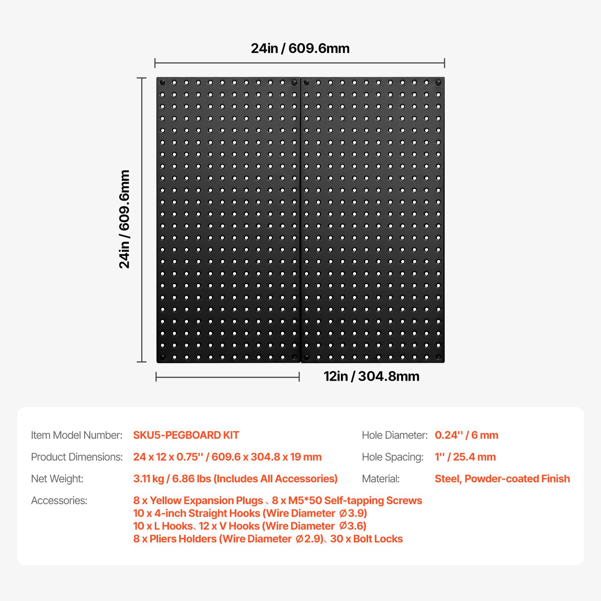 Metal Pegboard Panels609.6 x 304.8 mm2 Panels Wall Organizer for Home V952-GJGBHSJS241219C35V0