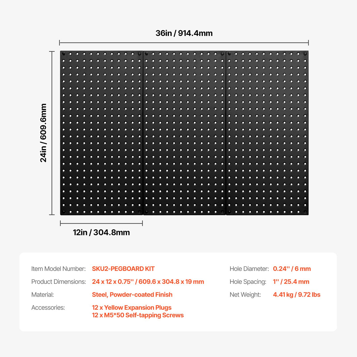Metal Pegboard Panels609.6 x 304.8 mm3 Panels Wall Organizer for Home V952-GJGBHSJS24127XEN9V0