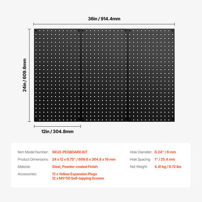 Metal Pegboard Panels609.6 x 304.8 mm3 Panels Wall Organizer for Home V952-GJGBHSJS24127XEN9V0