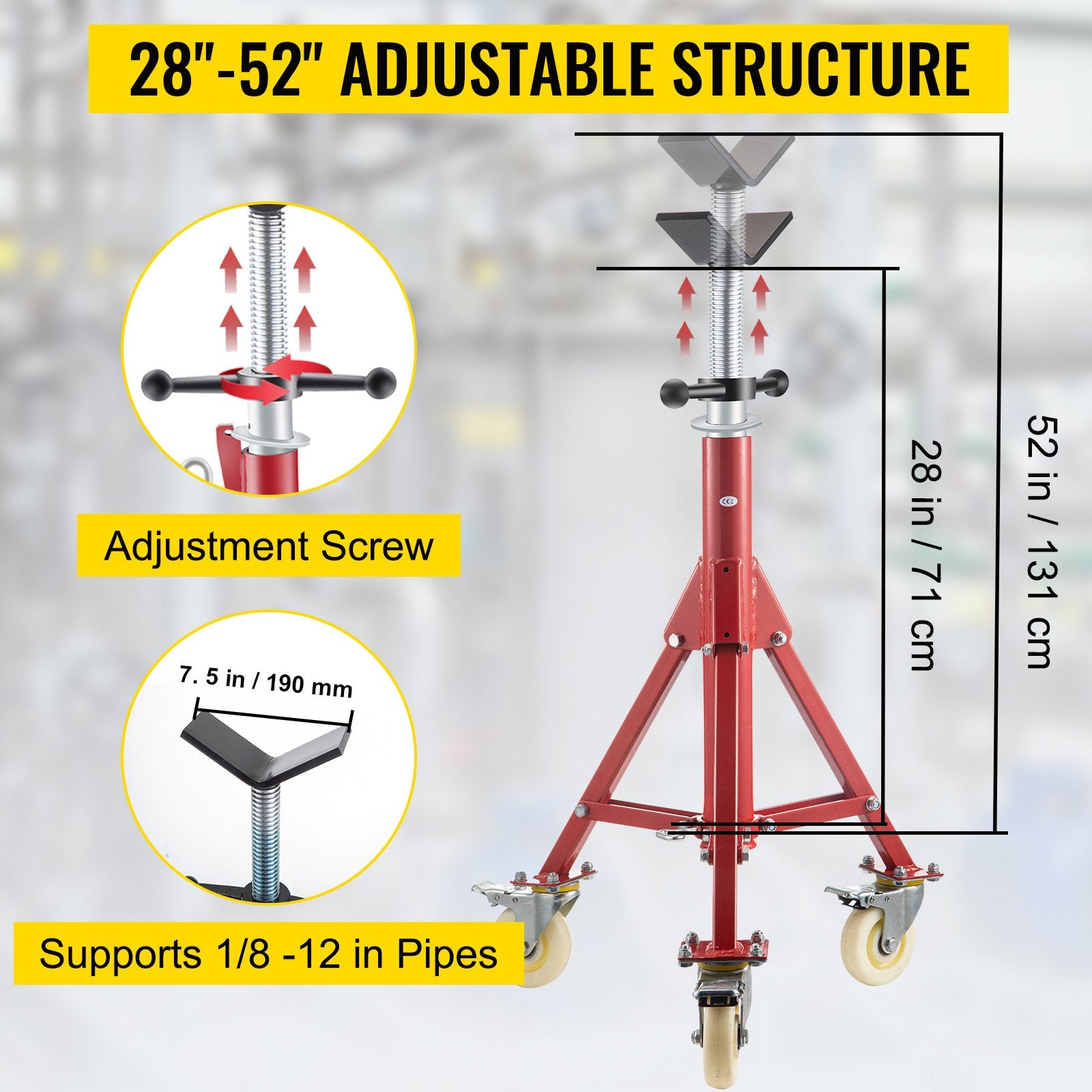 Pipe Stand, Pipe Jack Stands with Casters Adjustable Height 28-52 Inch, V Head Pipe Stand 882 LB, Folding V952-GJGJXDL1107AV65OSV0