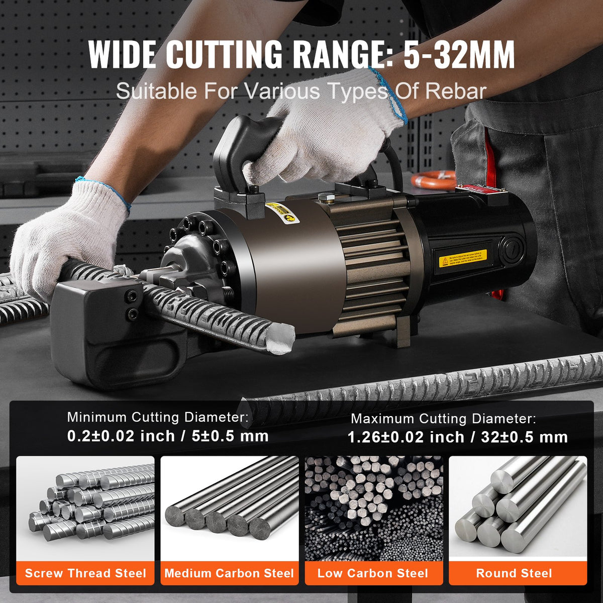 2300W Electric Hydraulic Rebar Cutter Cutting up to 1.26 Inch 5-32mm V952-GJQDJLHJQX32XKKR0V3