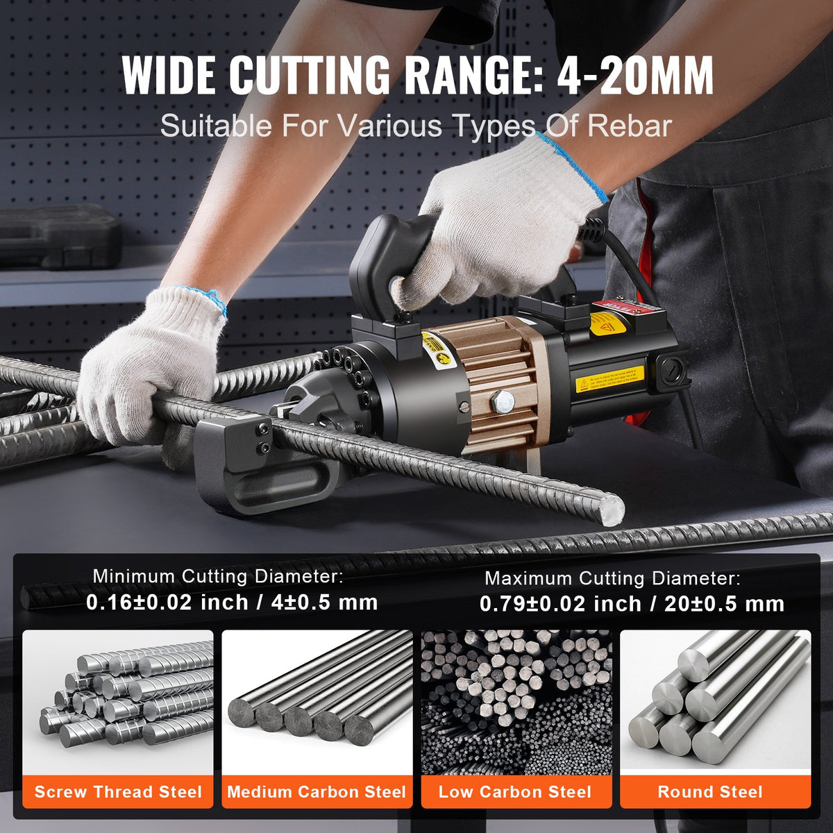 1000W Electric Hydraulic Rebar Cutter Cutting up to 3/4 Inch #6 4-20mm V952-GJQDJQX20MMLNZLYNV3