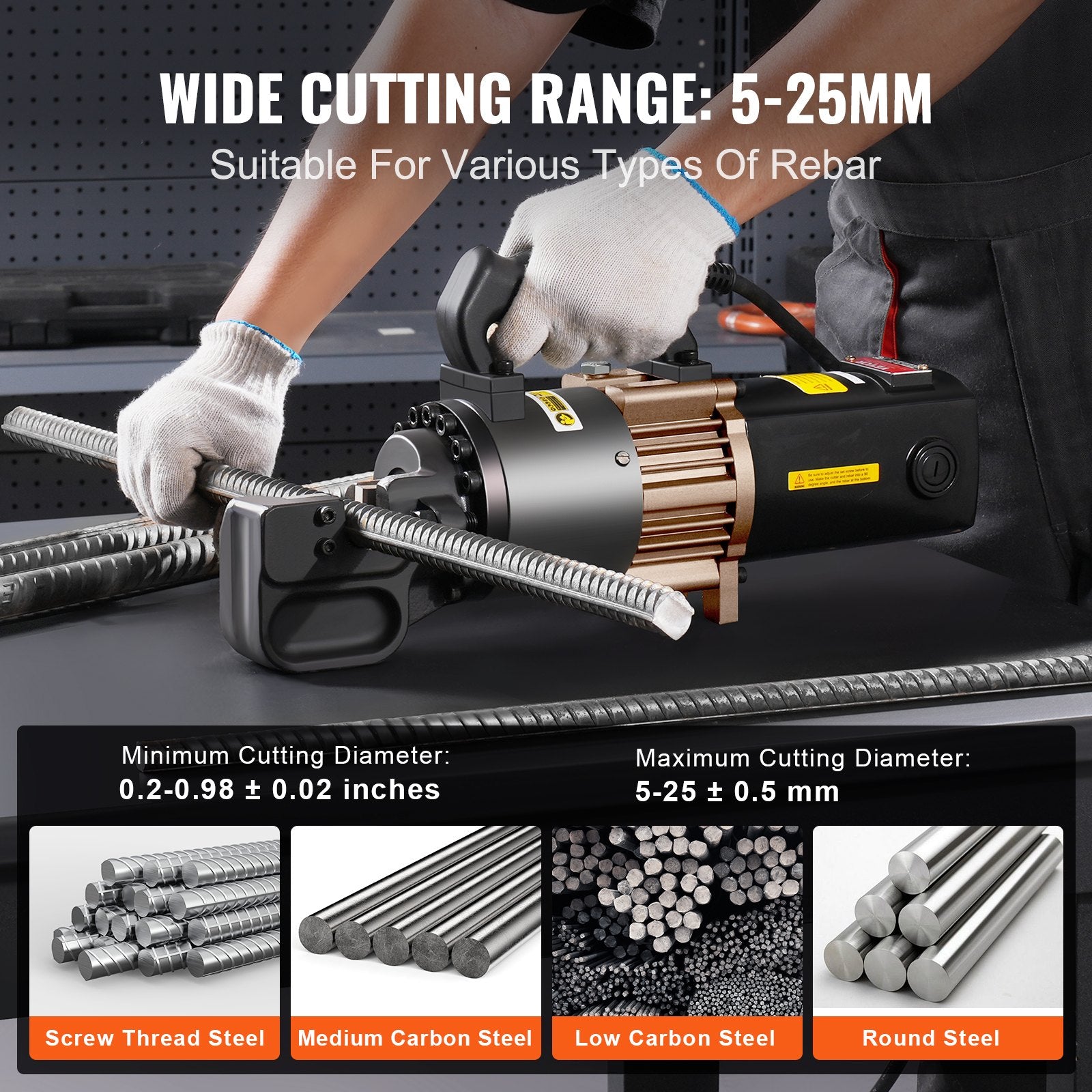2000W Electric Hydraulic Rebar Cutter Cutting up to 1 Inch #8 4-25mm V952-GJQDJQX25MMLA0C7XV3