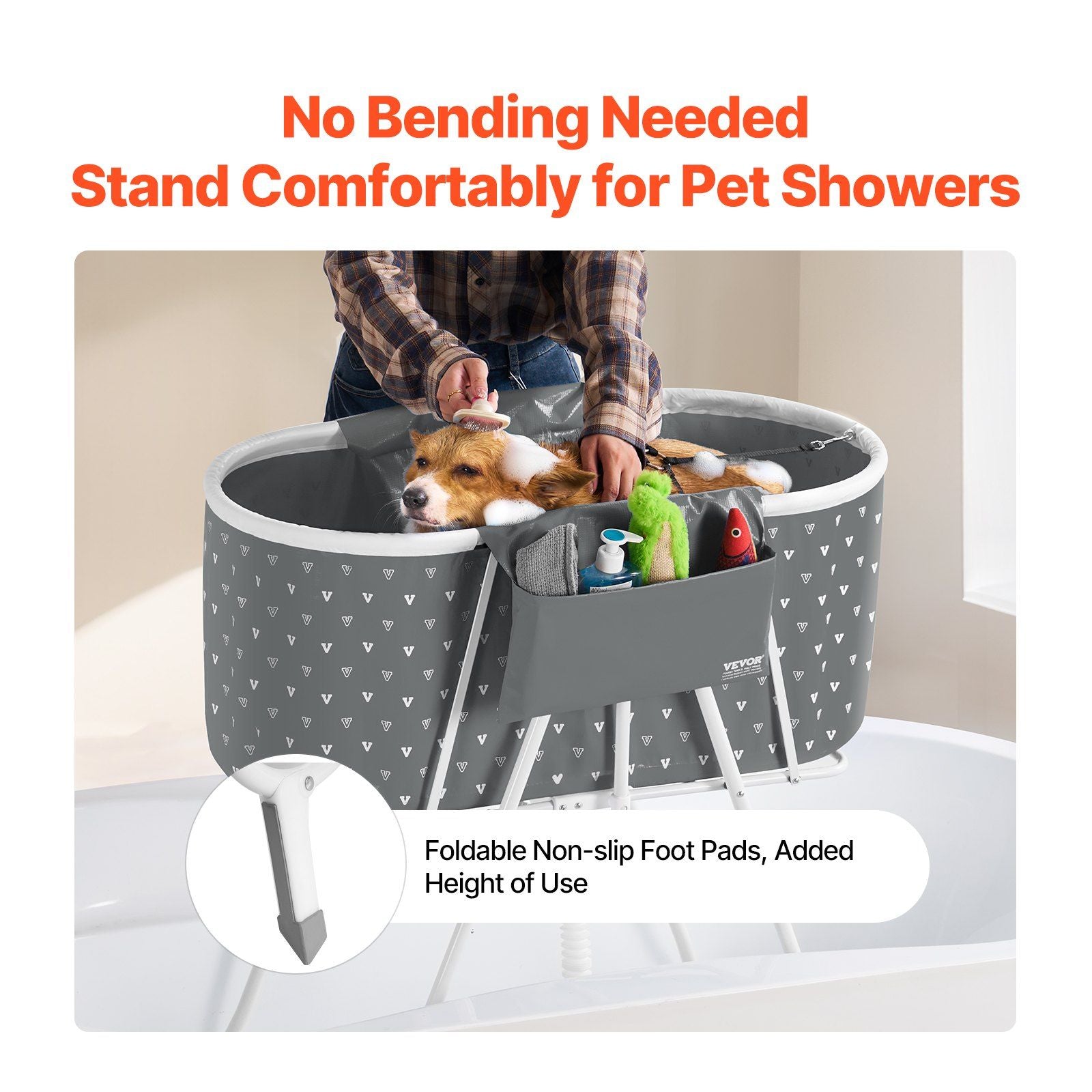 Portable Dog Bathtub, Elevated & Foldable Space-saving Pet Shower Station with Efficient Drainage, Bathing V952-GJRQCWYGQHSKWNN3XV0