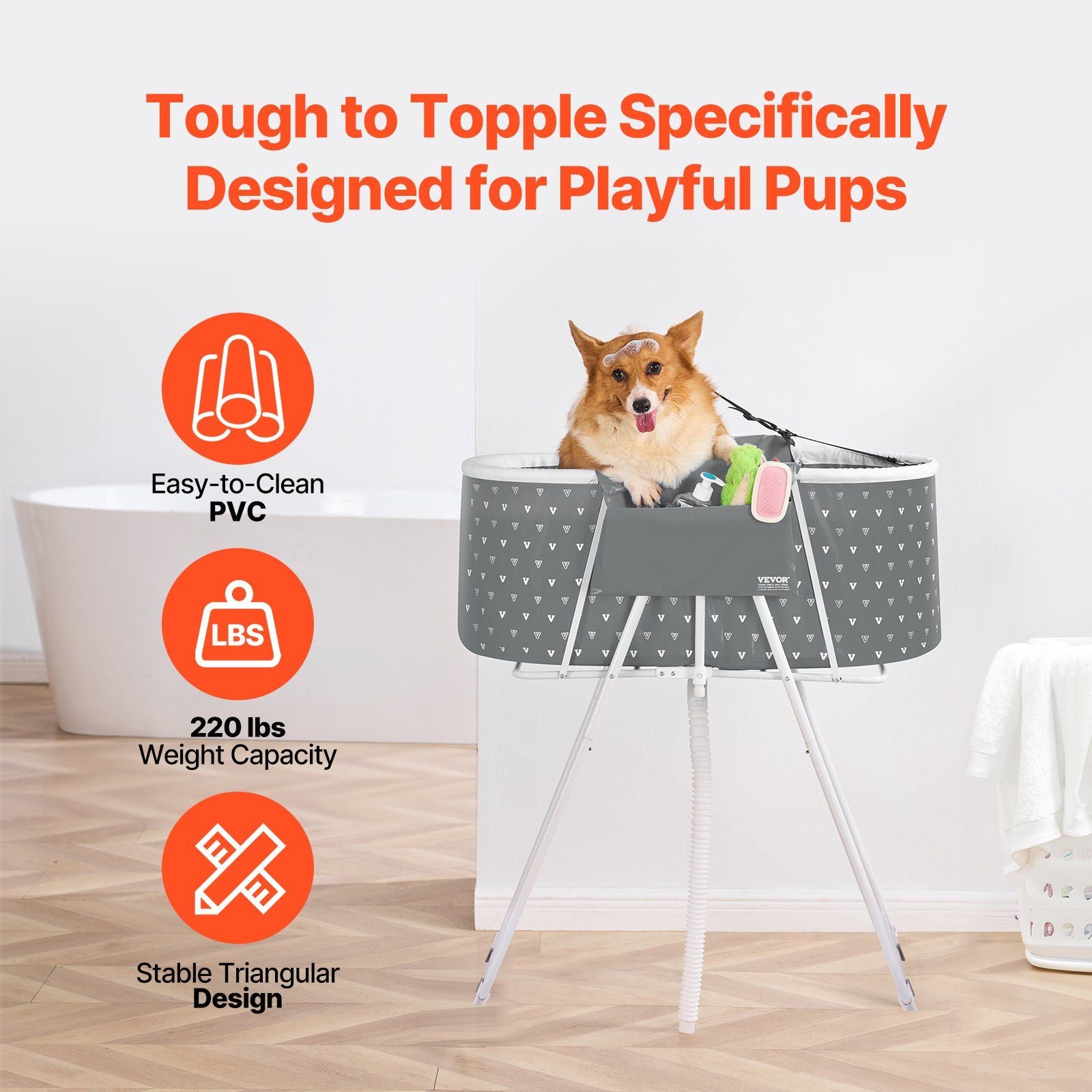Portable Dog Bathtub, Elevated & Foldable Space-saving Pet Shower Station with Efficient Drainage, Bathing V952-GJRQCWYGQHSKWNN3XV0