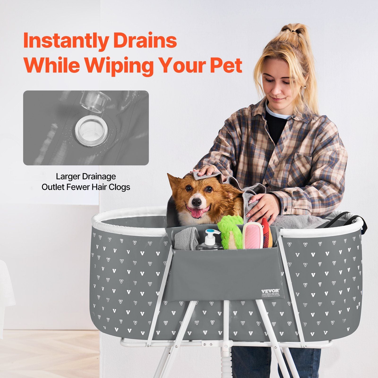 Portable Dog Bathtub, Elevated & Foldable Space-saving Pet Shower Station with Efficient Drainage, Bathing V952-GJRQCWYGQHSKWNN3XV0