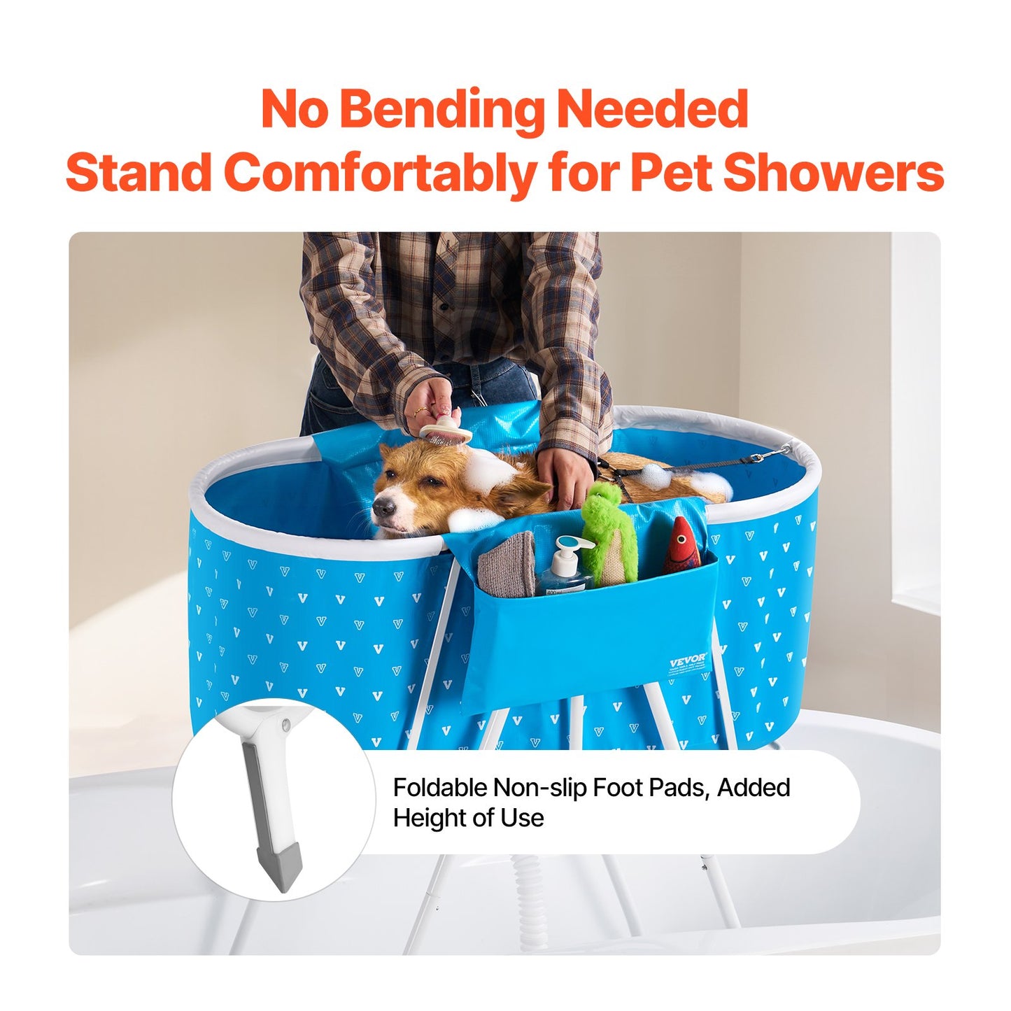 Portable Dog Bathtub, Elevated & Foldable Space-saving Pet Shower Station with Quick Drainage, Bathing Tub V952-GJRQCWYGQLSKDSN88V0