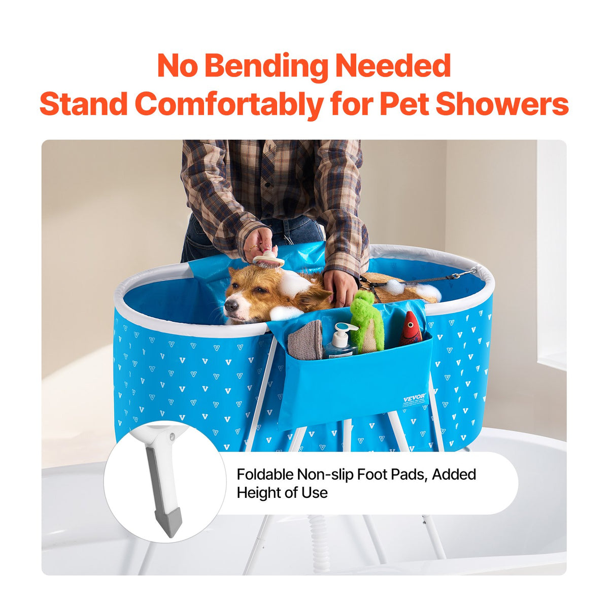 Portable Dog Bathtub, Elevated & Foldable Space-saving Pet Shower Station with Quick Drainage, Bathing Tub V952-GJRQCWYGQLSKDSN88V0