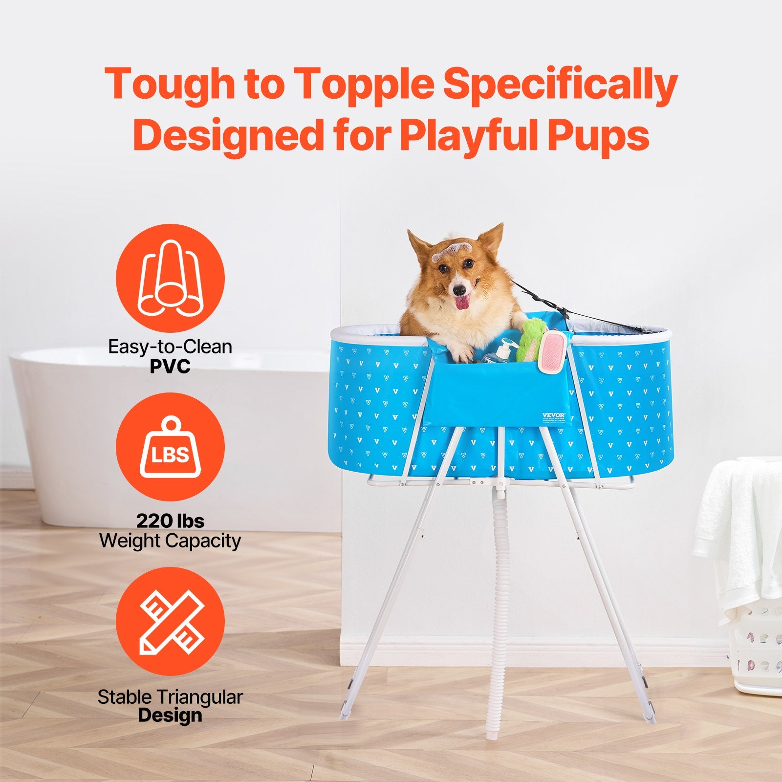 Portable Dog Bathtub, Elevated & Foldable Space-saving Pet Shower Station with Quick Drainage, Bathing Tub V952-GJRQCWYGQLSKDSN88V0