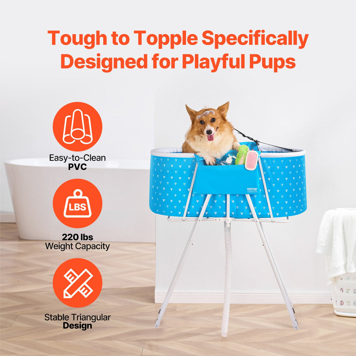 Portable Dog Bathtub, Elevated & Foldable Space-saving Pet Shower Station with Quick Drainage, Bathing Tub V952-GJRQCWYGQLSKDSN88V0