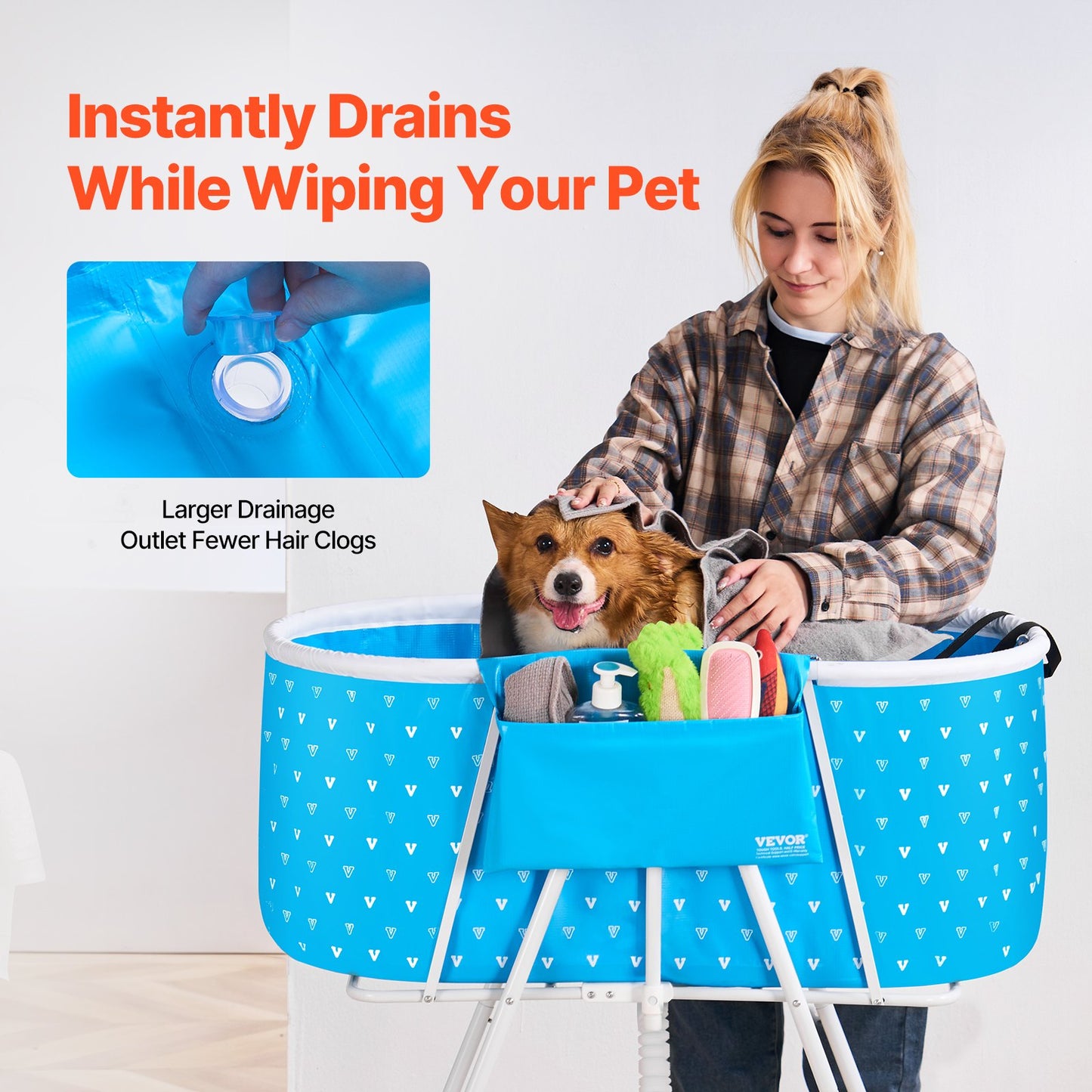 Portable Dog Bathtub, Elevated & Foldable Space-saving Pet Shower Station with Quick Drainage, Bathing Tub V952-GJRQCWYGQLSKDSN88V0