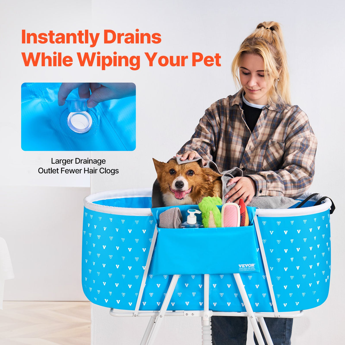 Portable Dog Bathtub, Elevated & Foldable Space-saving Pet Shower Station with Quick Drainage, Bathing Tub V952-GJRQCWYGQLSKDSN88V0