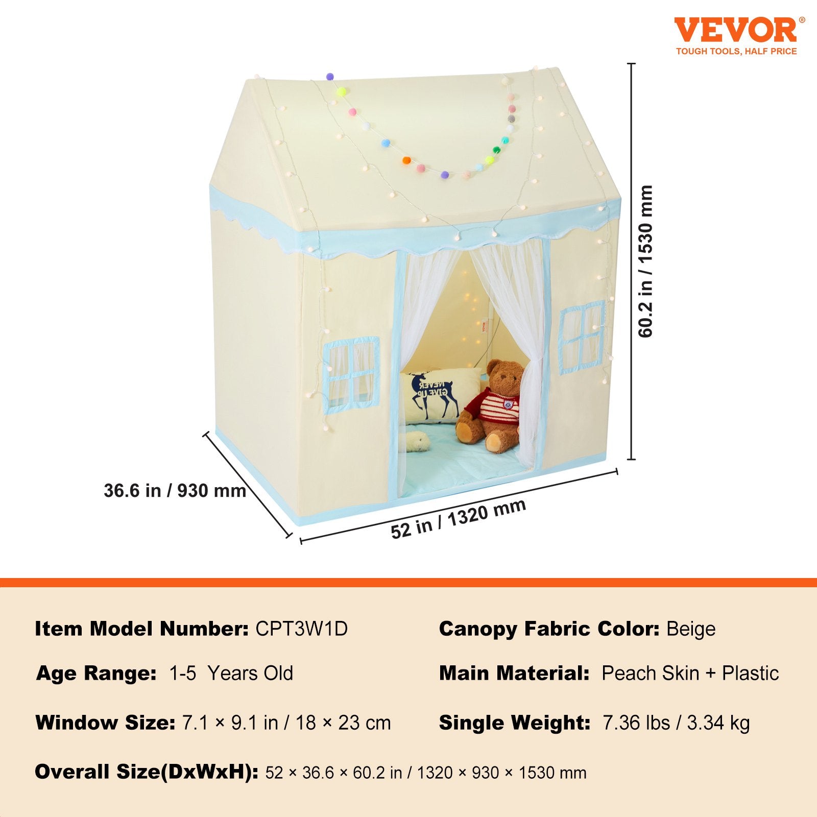 Kids Play Tent, Kids Tent for Kids 1-5 Years Old, Toddler Tent with Mat and Tent Lamp, Tent for Kids with V952-GJSETZPFW5239J8HLV9
