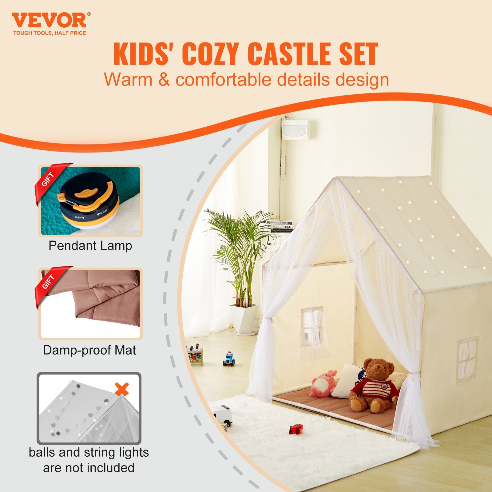Kids Play Tent, Kids Tent for Kids 1-5 Years Old, Toddler Tent with Mat and Tent Lamp, Tent for Kids with V952-GJSETZPMGZP5OBPMNV9