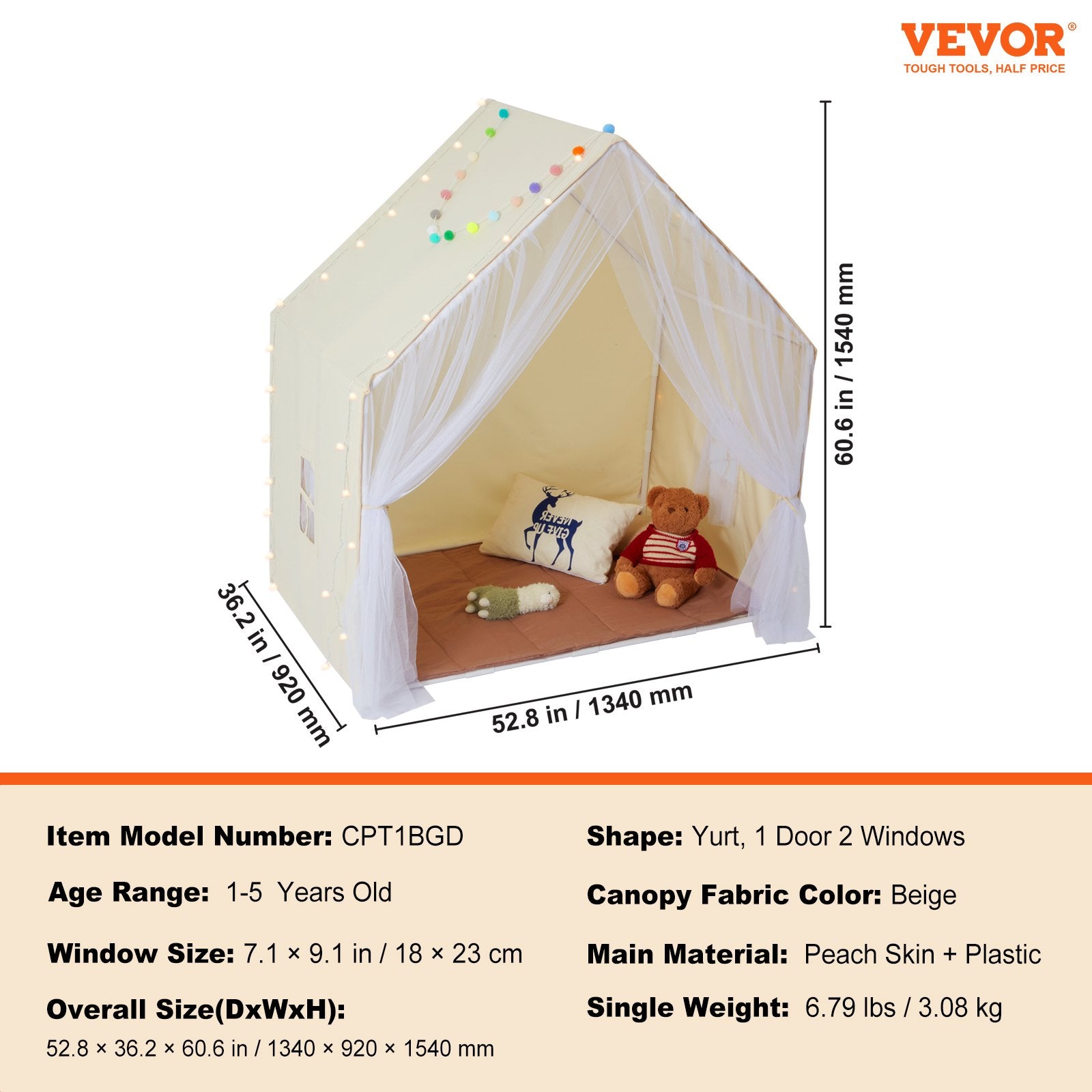 Kids Play Tent, Kids Tent for Kids 1-5 Years Old, Toddler Tent with Mat and Tent Lamp, Tent for Kids with V952-GJSETZPMGZP5OBPMNV9