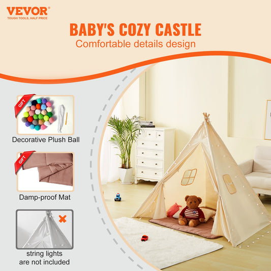Kids Play Tent, Teepee Tent for Kids 1-5 Years Old, Toddler Tent with Mat and Plush Decorative Balls, Tent V952-GJSETZPZXJCKHHZ4UV0