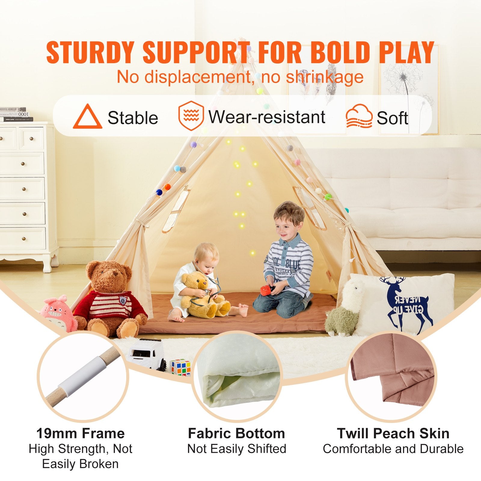 Kids Play Tent, Teepee Tent for Kids 1-5 Years Old, Toddler Tent with Mat and Plush Decorative Balls, Tent V952-GJSETZPZXJCKHHZ4UV0