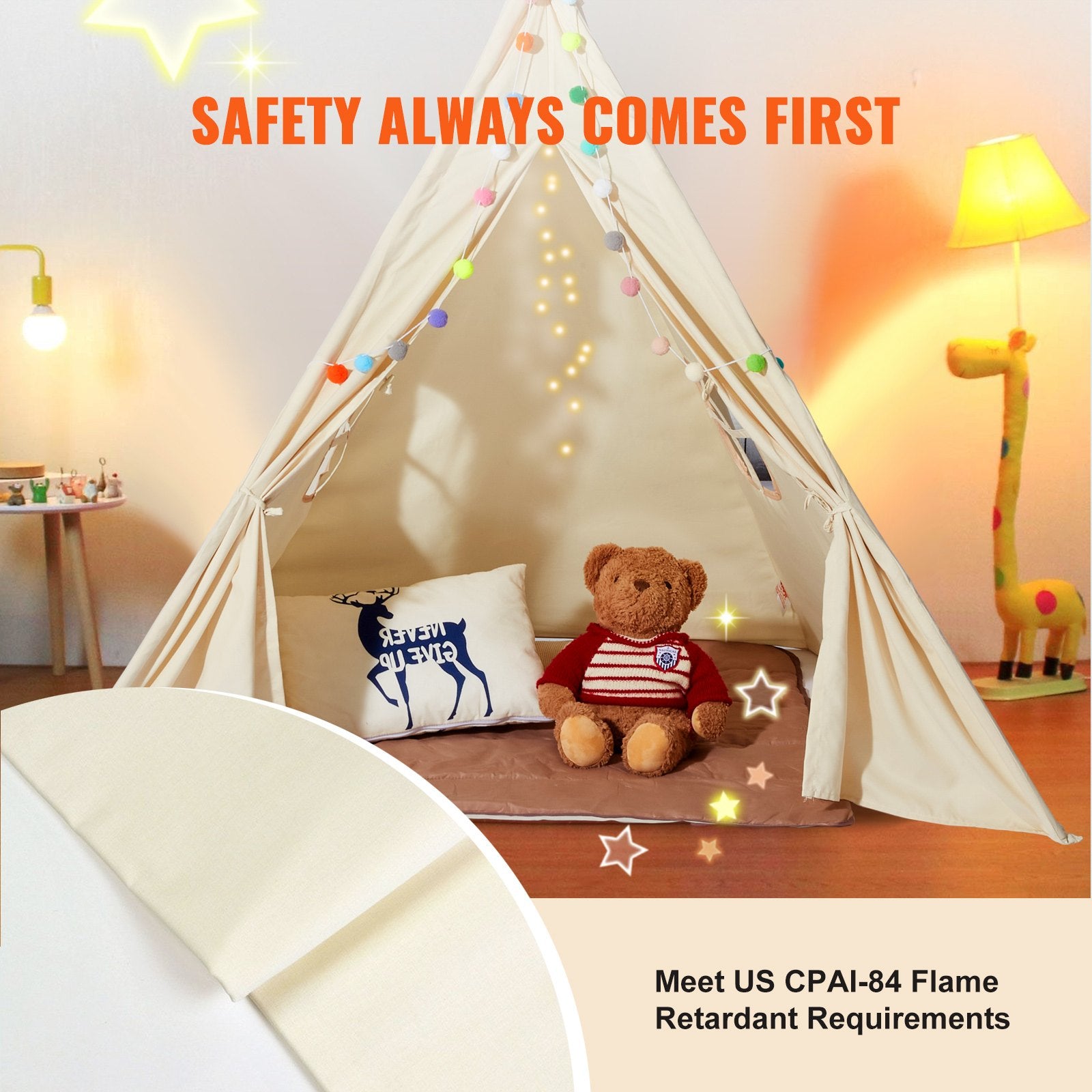 Kids Play Tent, Teepee Tent for Kids 1-5 Years Old, Toddler Tent with Mat and Plush Decorative Balls, Tent V952-GJSETZPZXJCKHHZ4UV0