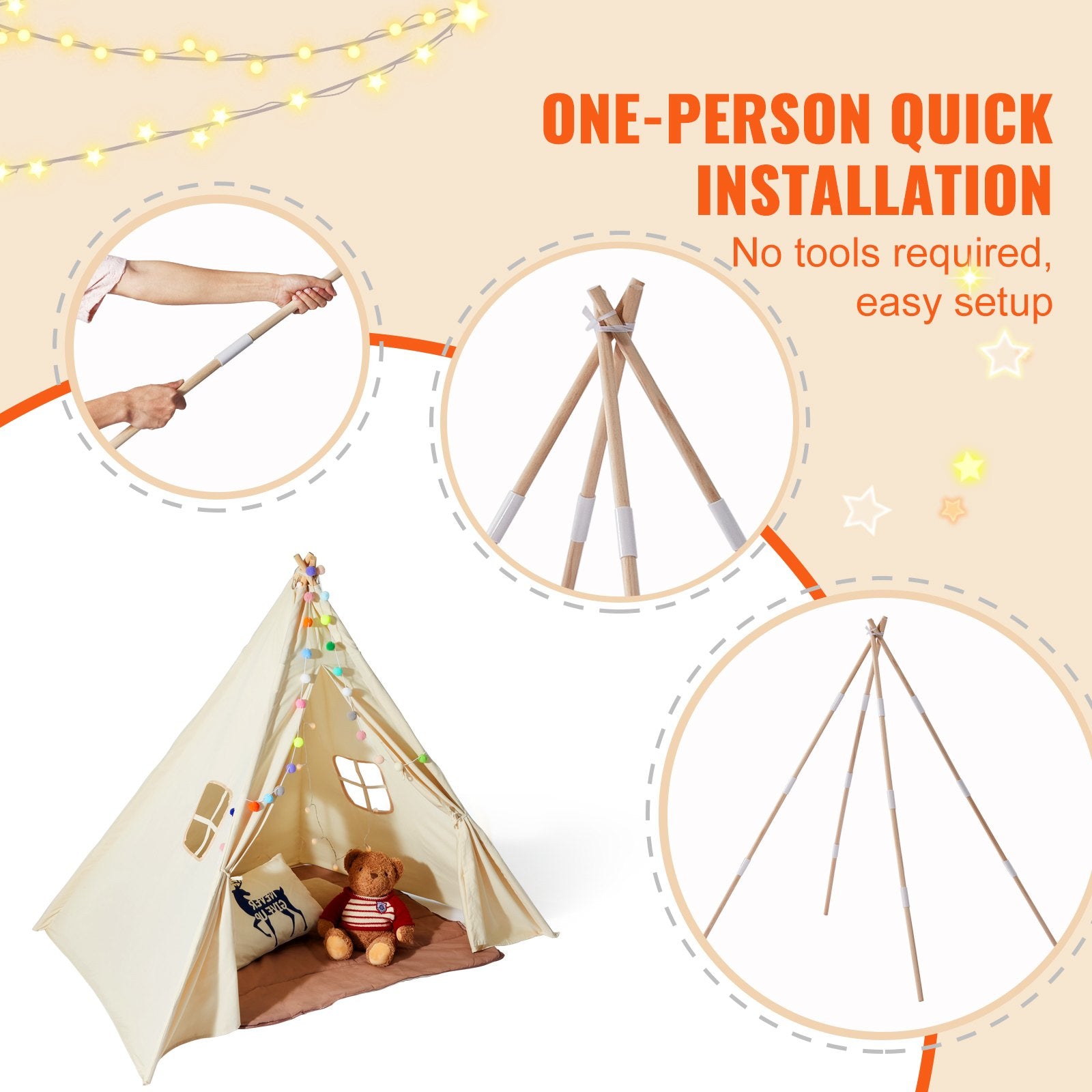 Kids Play Tent, Teepee Tent for Kids 1-5 Years Old, Toddler Tent with Mat and Plush Decorative Balls, Tent V952-GJSETZPZXJCKHHZ4UV0