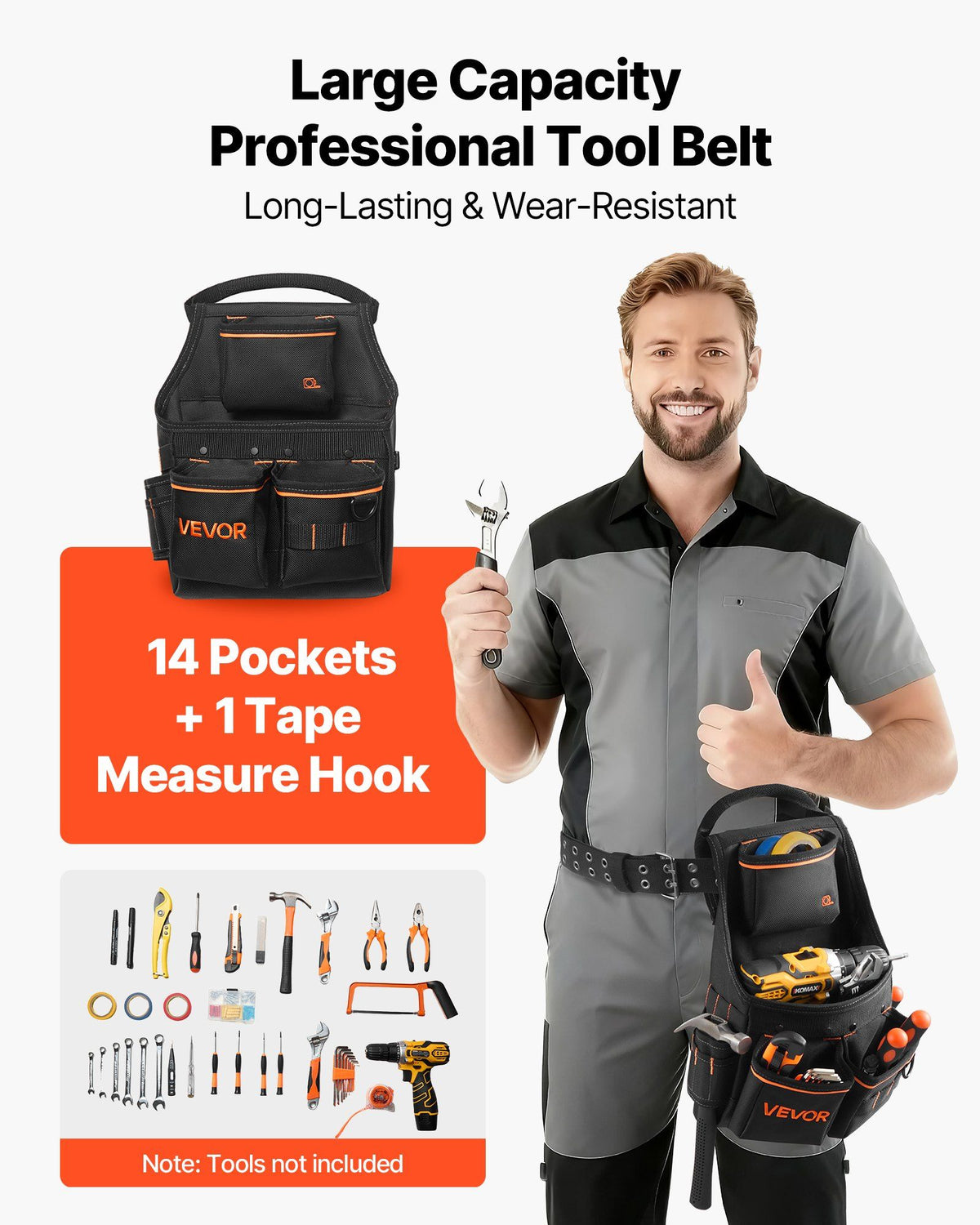 Tool Pouch with Belt, 14 Pockets Professional Tool Belt Pouch for Men, Heavy Duty Detachable Adjustable V952-GJYDKXZYKDYBZ1J5M001V0