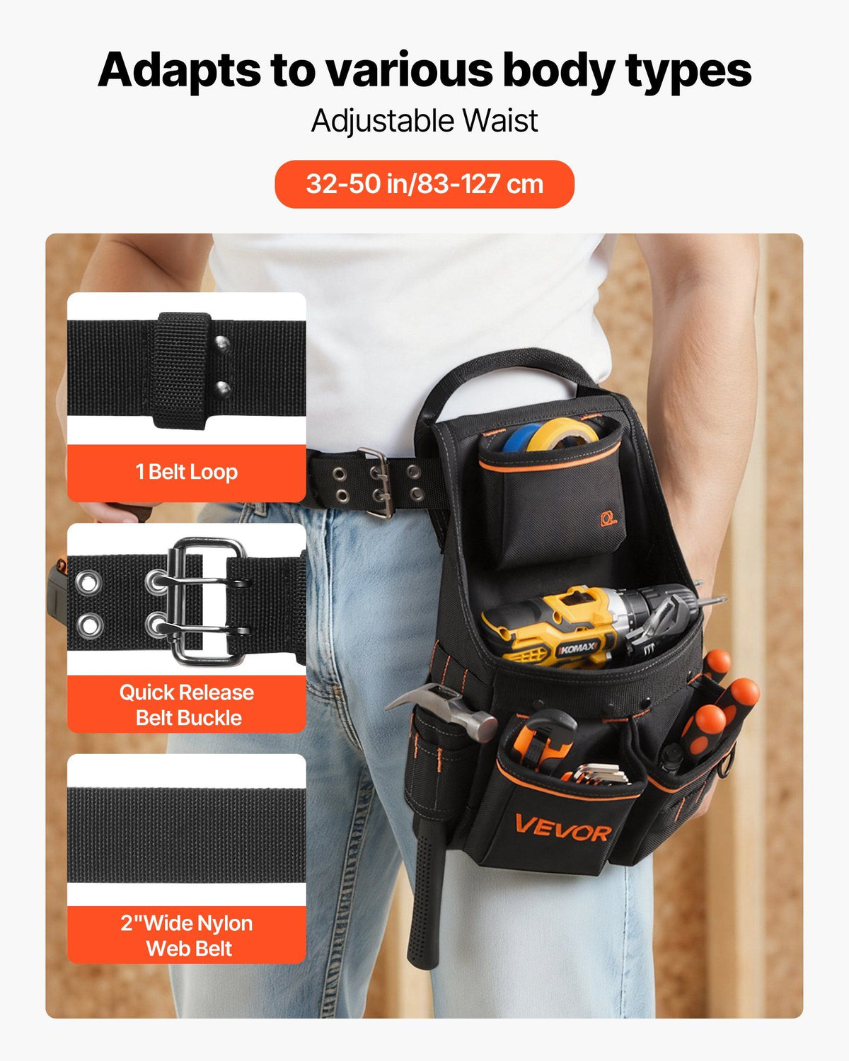 Tool Pouch with Belt, 14 Pockets Professional Tool Belt Pouch for Men, Heavy Duty Detachable Adjustable V952-GJYDKXZYKDYBZ1J5M001V0