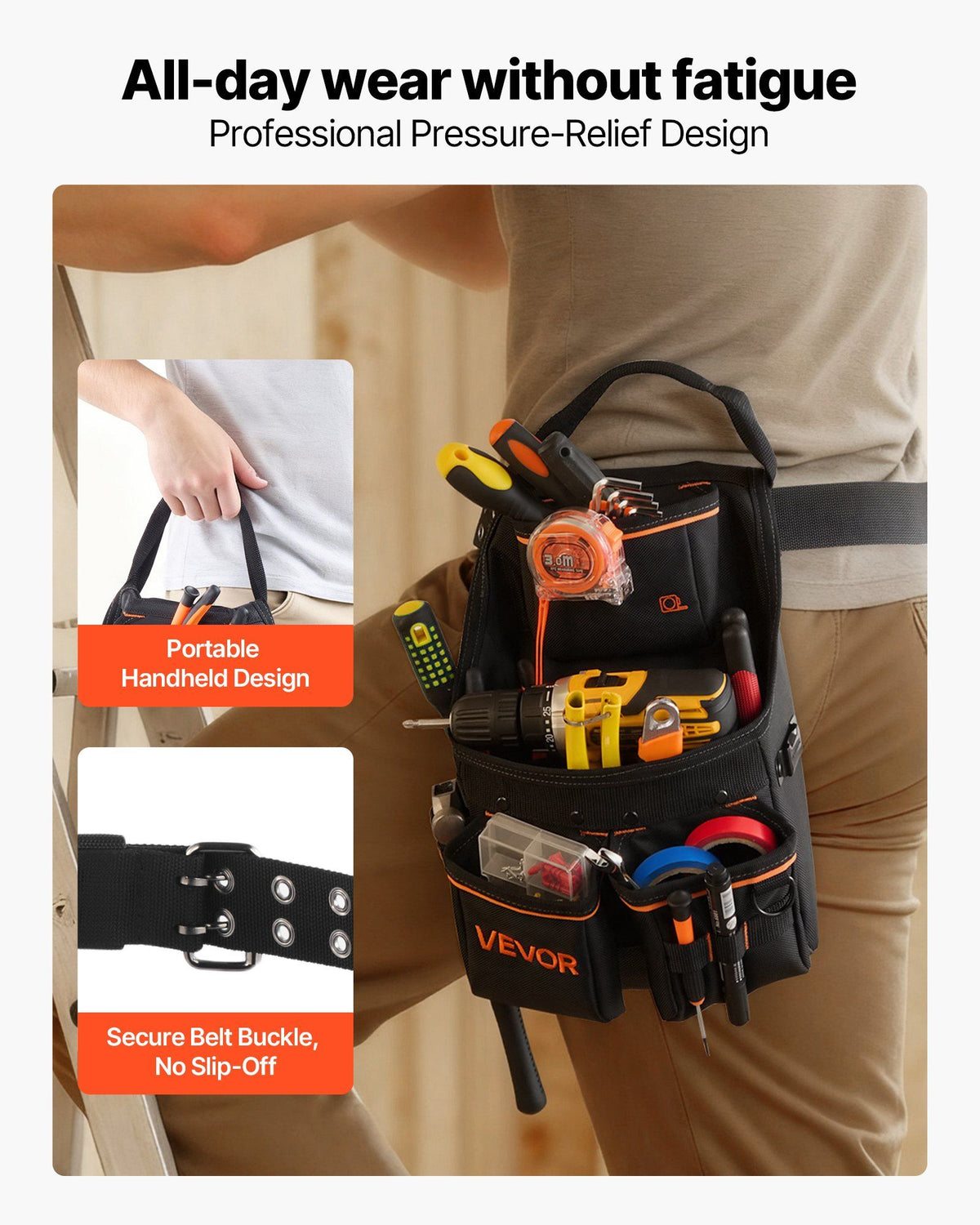 Tool Pouch with Belt, 14 Pockets Professional Tool Belt Pouch for Men, Heavy Duty Detachable Adjustable V952-GJYDKXZYKDYBZ1J5M001V0