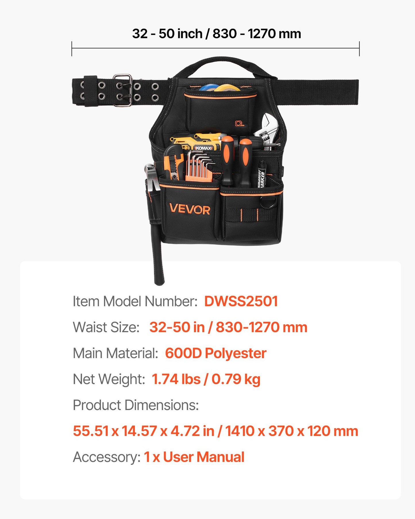Tool Pouch with Belt, 14 Pockets Professional Tool Belt Pouch for Men, Heavy Duty Detachable Adjustable V952-GJYDKXZYKDYBZ1J5M001V0