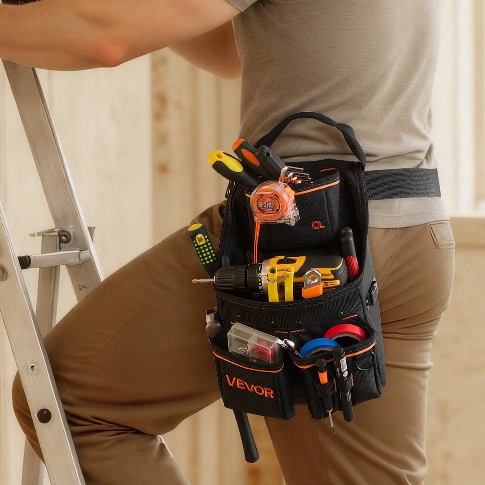 Tool Pouch with Belt, 14 Pockets Professional Tool Belt Pouch for Men, Heavy Duty Detachable Adjustable V952-GJYDKXZYKDYBZ1J5M001V0
