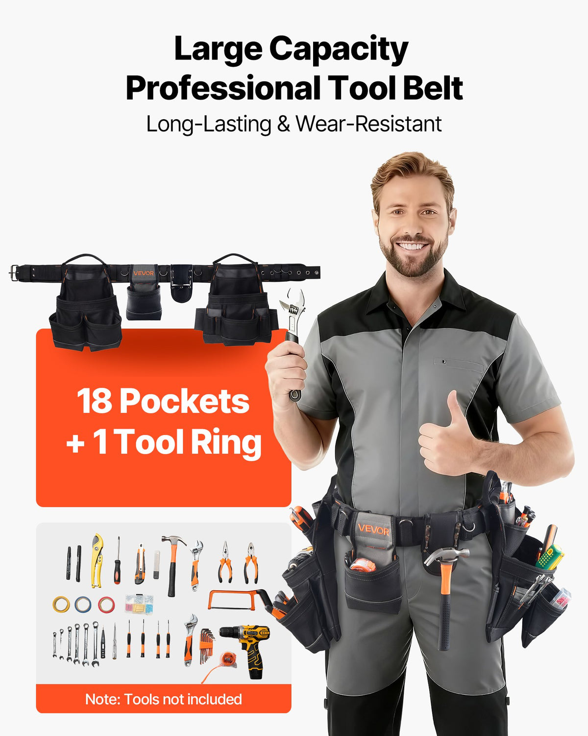 Tool Belt, 18 Pockets Professional Tool Pouch for Men, Heavy Duty Adjustable Utility Belt Detachable Work Bag V952-GJYDKXZYKSYBRCQ0J001V0