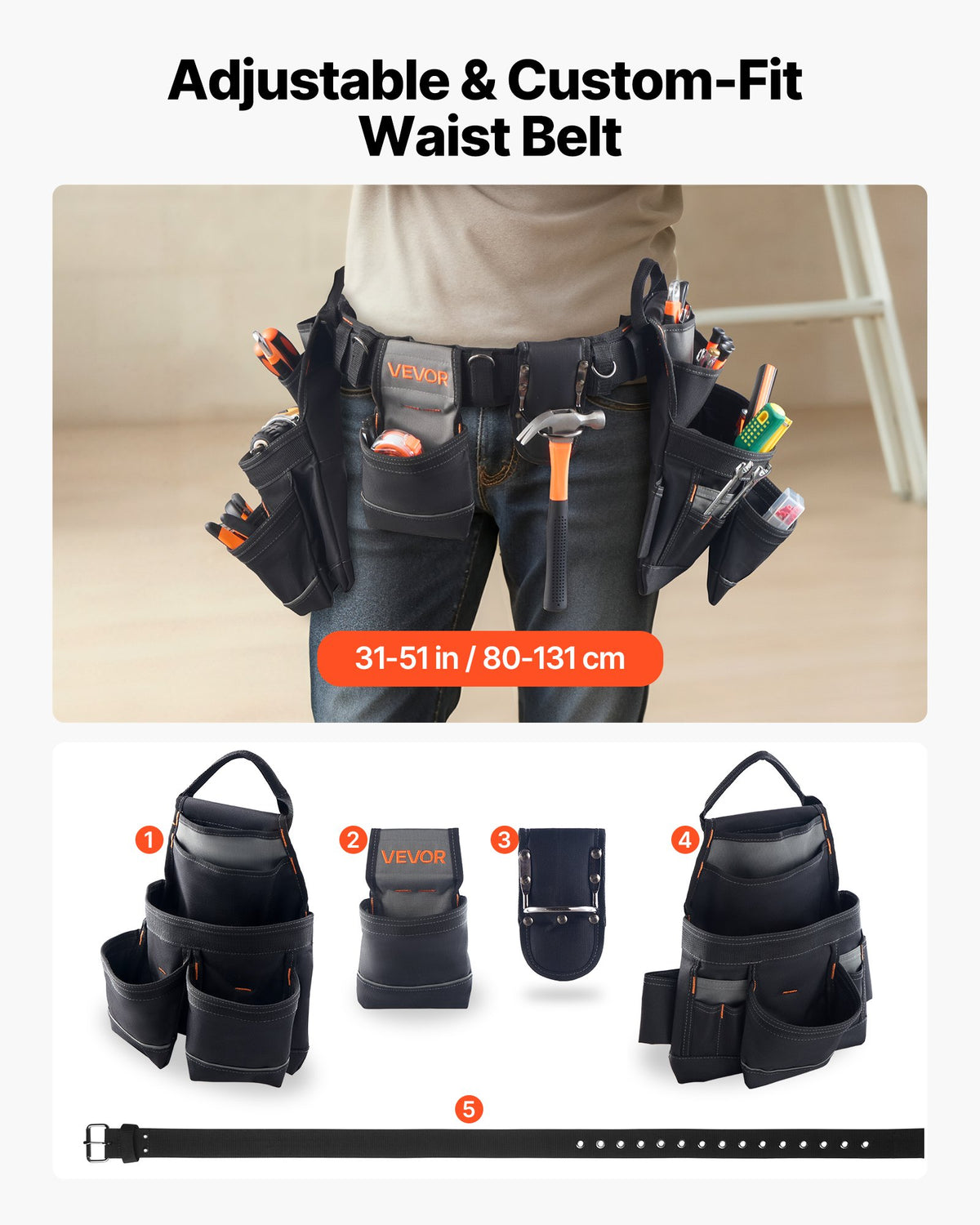 Tool Belt, 18 Pockets Professional Tool Pouch for Men, Heavy Duty Adjustable Utility Belt Detachable Work Bag V952-GJYDKXZYKSYBRCQ0J001V0