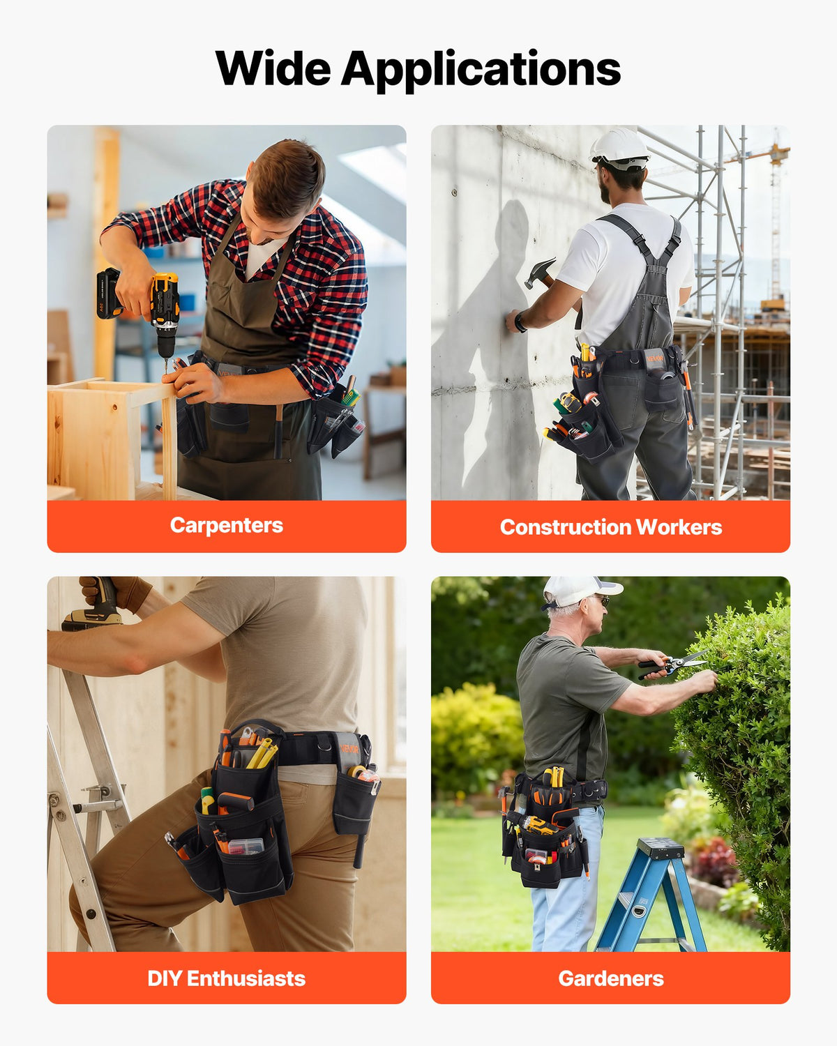 Tool Belt, 18 Pockets Professional Tool Pouch for Men, Heavy Duty Adjustable Utility Belt Detachable Work Bag V952-GJYDKXZYKSYBRCQ0J001V0