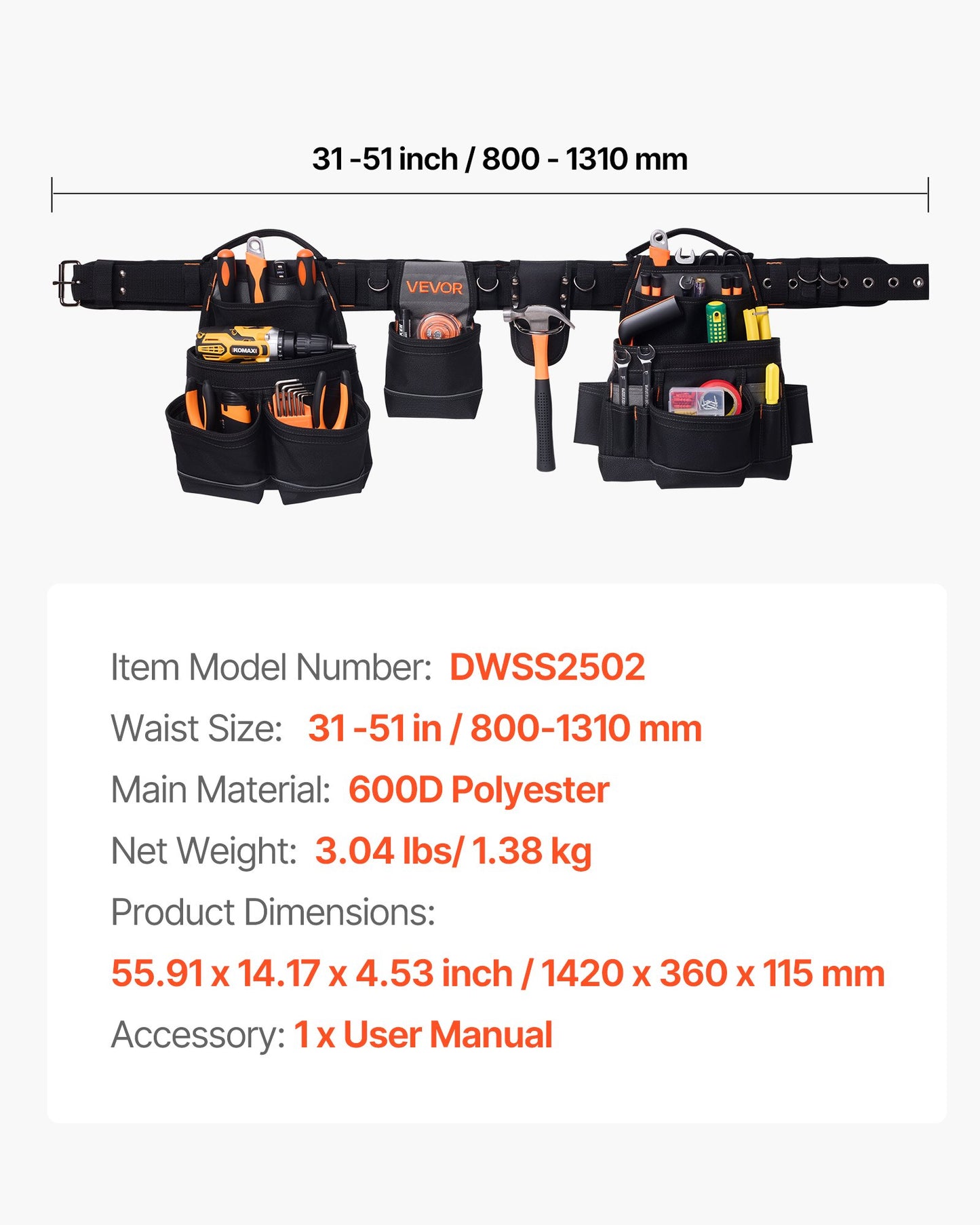 Tool Belt, 18 Pockets Professional Tool Pouch for Men, Heavy Duty Adjustable Utility Belt Detachable Work Bag V952-GJYDKXZYKSYBRCQ0J001V0