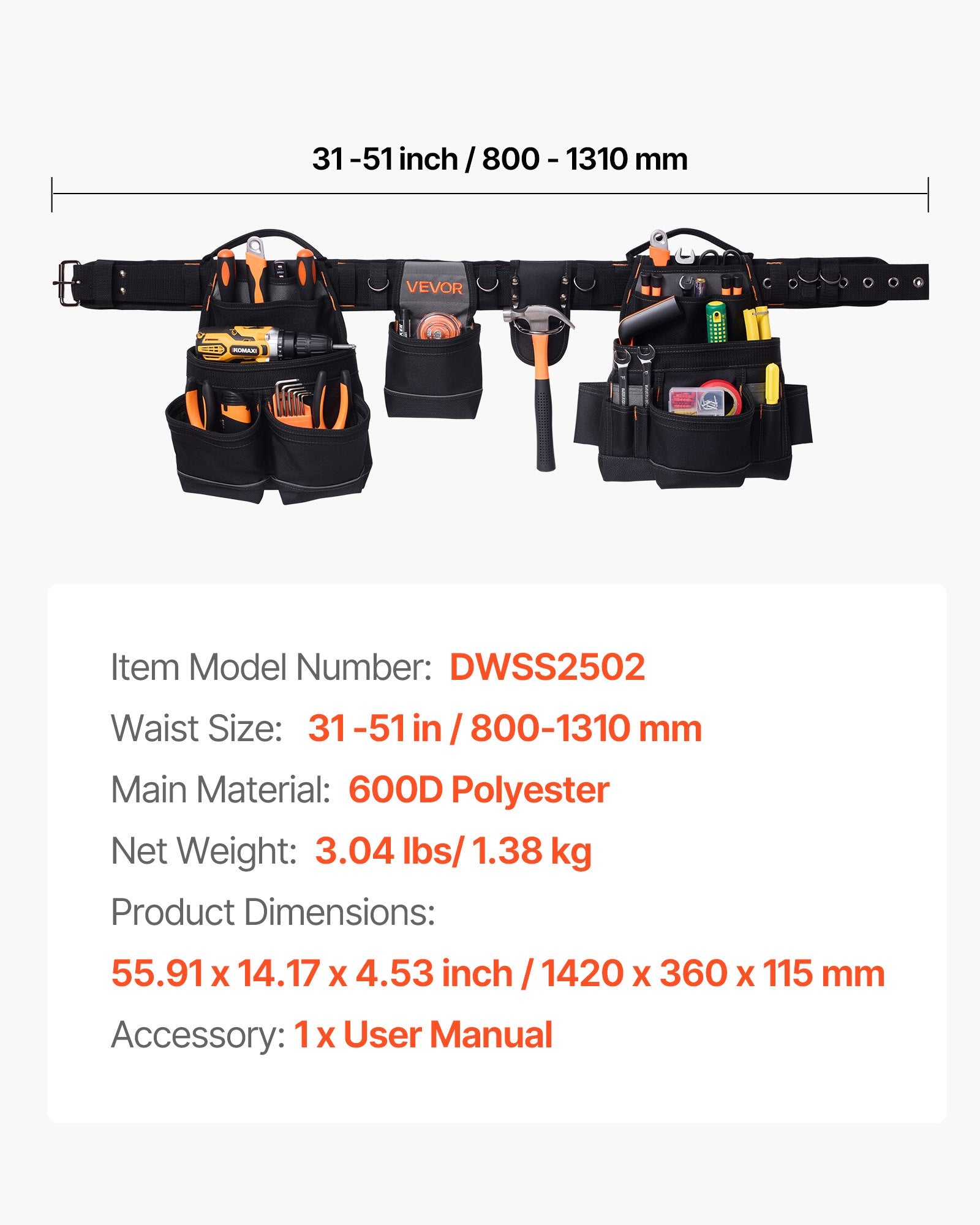 Tool Belt, 18 Pockets Professional Tool Pouch for Men, Heavy Duty Adjustable Utility Belt Detachable Work Bag V952-GJYDKXZYKSYBRCQ0J001V0