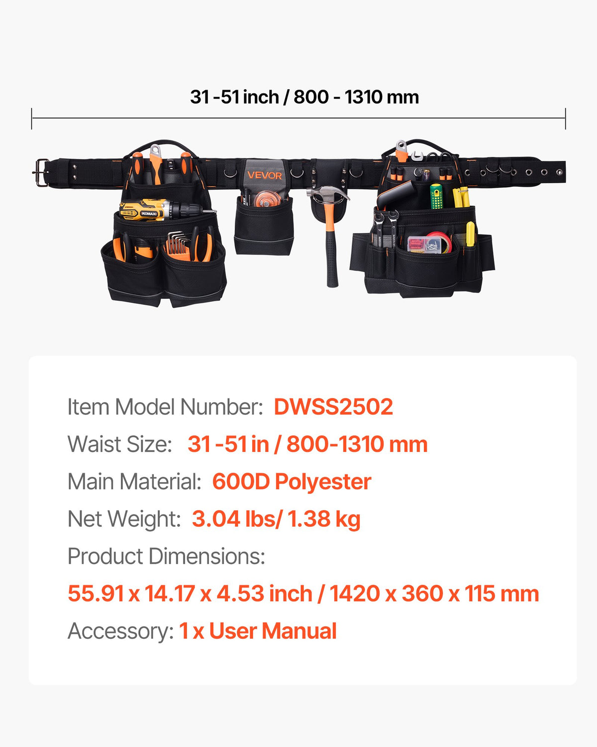 Tool Belt, 18 Pockets Professional Tool Pouch for Men, Heavy Duty Adjustable Utility Belt Detachable Work Bag V952-GJYDKXZYKSYBRCQ0J001V0