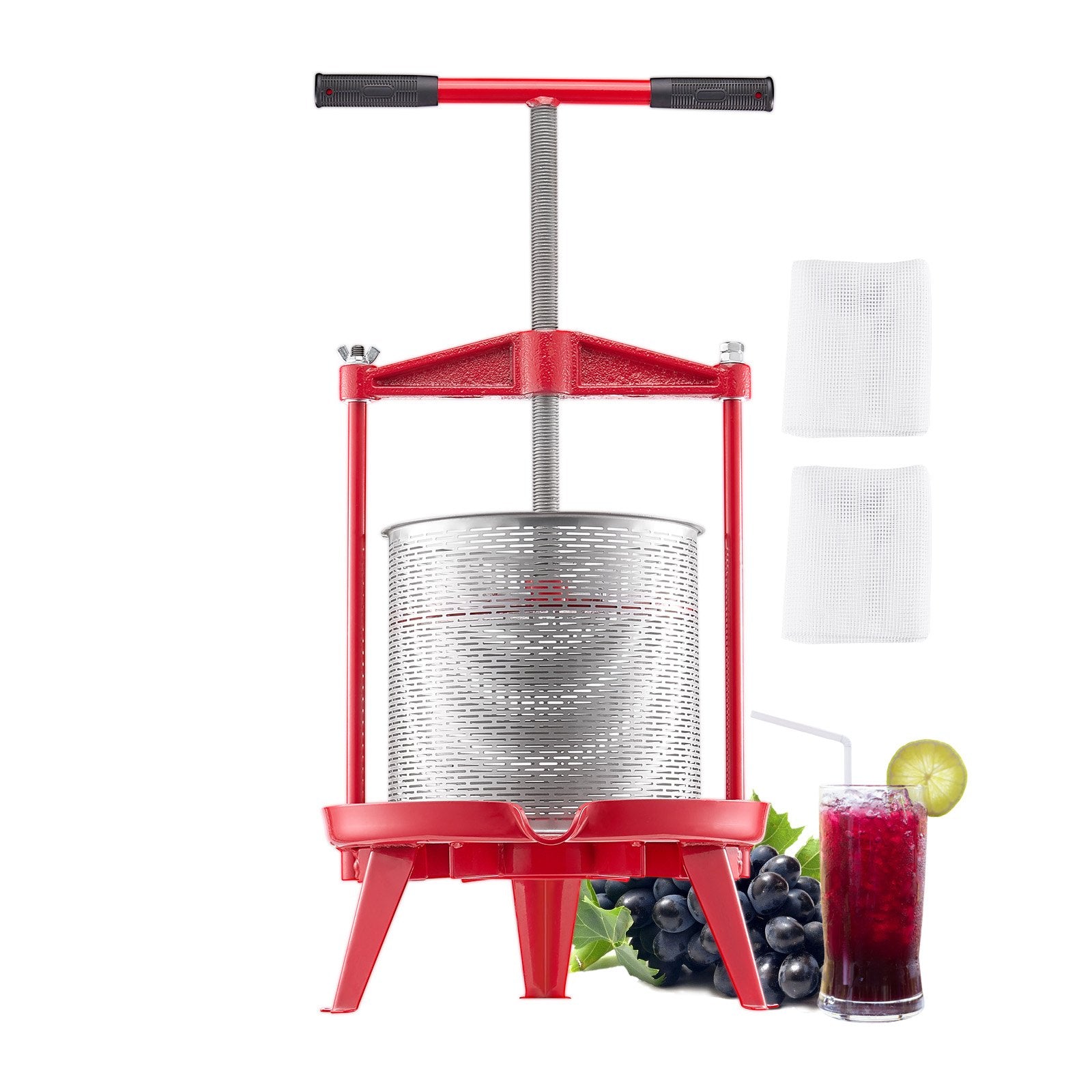 3.69 Gal/14L Fruit Wine Press, Stainless Steel Basket with Cross-beam and Triangular Structure, Manual Juice V952-GJYZJLSBXG142GNCWV0