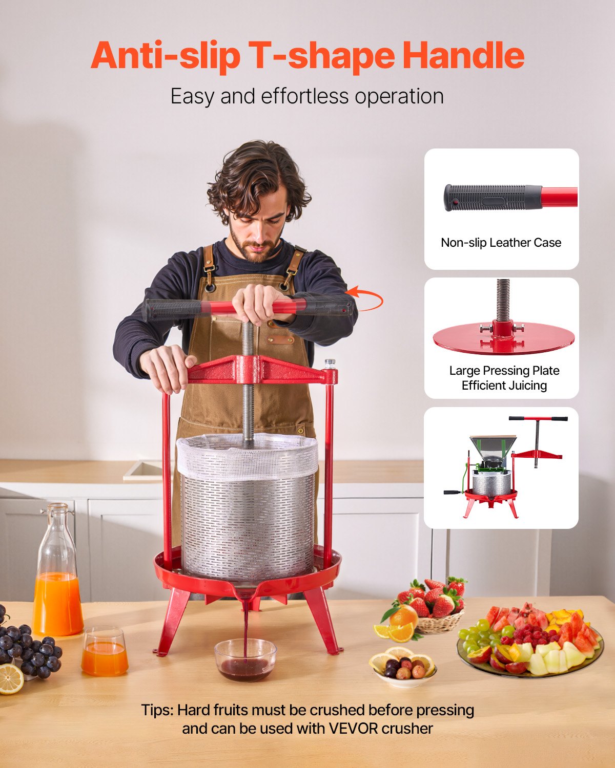 3.69 Gal/14L Fruit Wine Press, Stainless Steel Basket with Cross-beam and Triangular Structure, Manual Juice V952-GJYZJLSBXG142GNCWV0