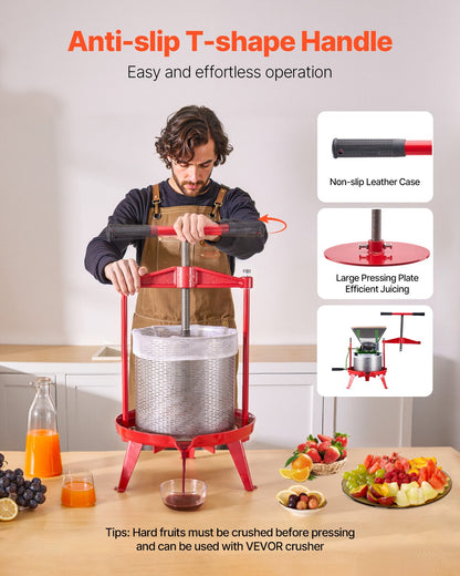 3.69 Gal/14L Fruit Wine Press, Stainless Steel Basket with Cross-beam and Triangular Structure, Manual Juice V952-GJYZJLSBXG142GNCWV0
