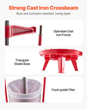 3.69 Gal/14L Fruit Wine Press, Stainless Steel Basket with Cross-beam and Triangular Structure, Manual Juice V952-GJYZJLSBXG142GNCWV0