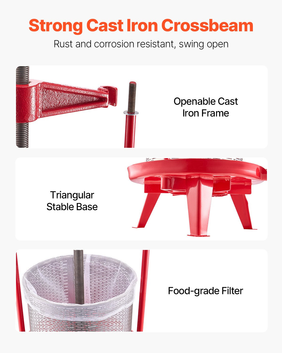 3.69 Gal/14L Fruit Wine Press, Stainless Steel Basket with Cross-beam and Triangular Structure, Manual Juice V952-GJYZJLSBXG142GNCWV0