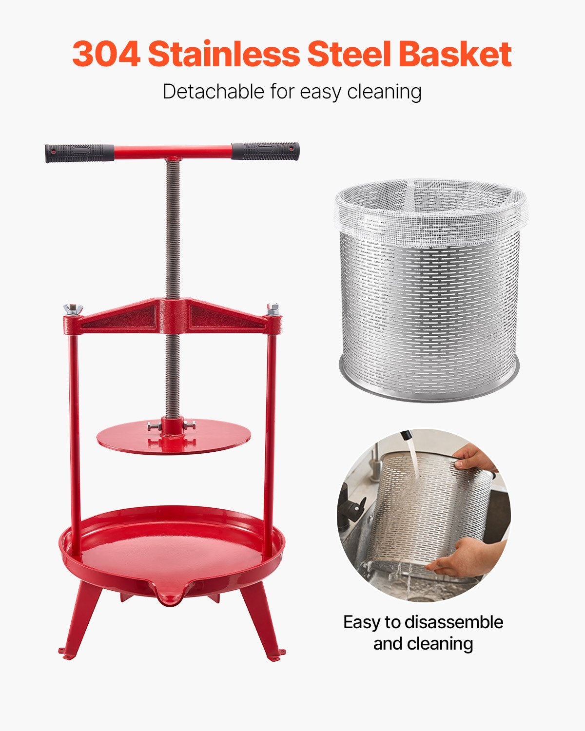 3.69 Gal/14L Fruit Wine Press, Stainless Steel Basket with Cross-beam and Triangular Structure, Manual Juice V952-GJYZJLSBXG142GNCWV0